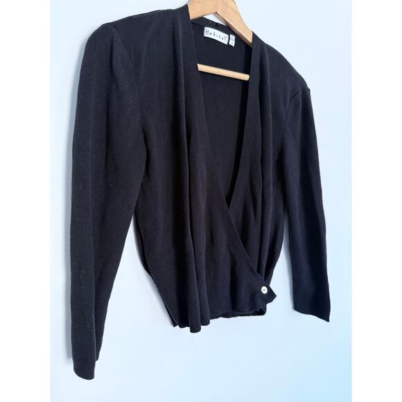 HABITAT Clothes to Live In black viscose cotton wrap front knit sweater top - Picture 6 of 6